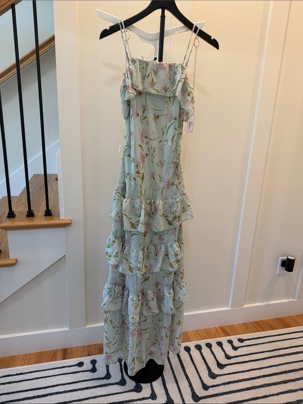 Wild Fable M Floral Ruffle Tiered Maxi Dress - Mint